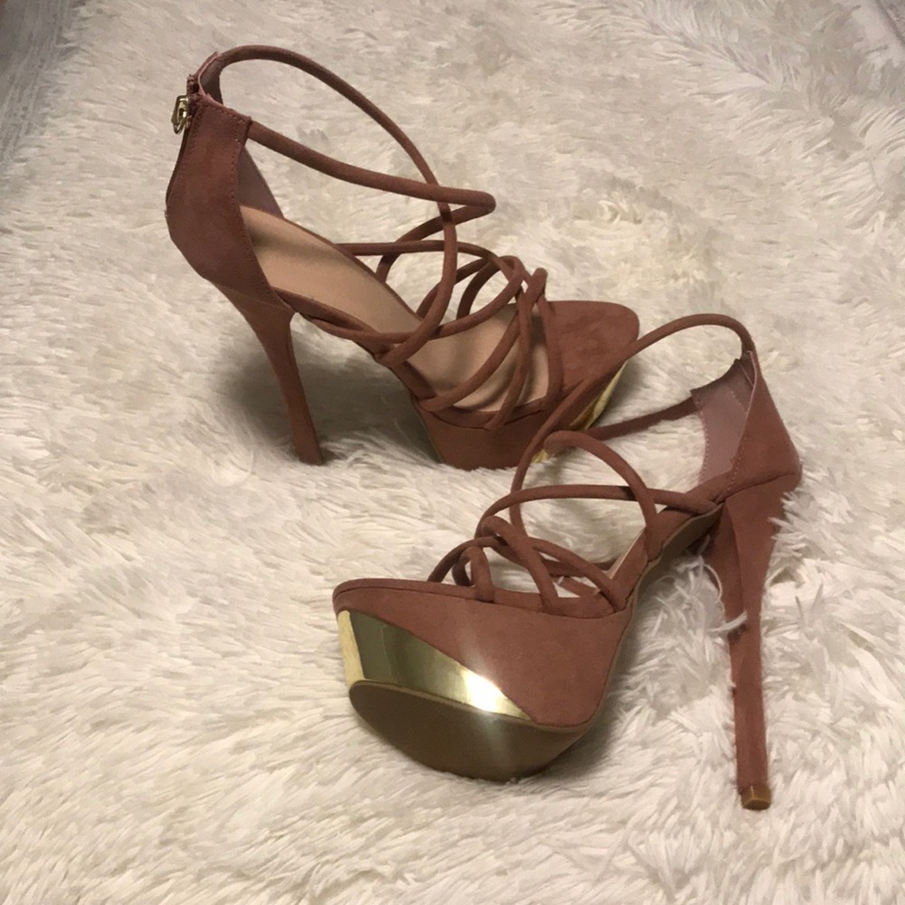 Charlotte Russe dusty rose velvet stilettos w/gold